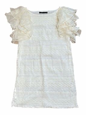 Zara Cream Lace Dress • 90’s Zara • Silk and Cotton Flutter Sleeve Dress